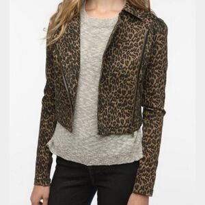 Urban Outfitters Silence Noise Leopard Moto Jacket Pockets Long Sleeve Women M